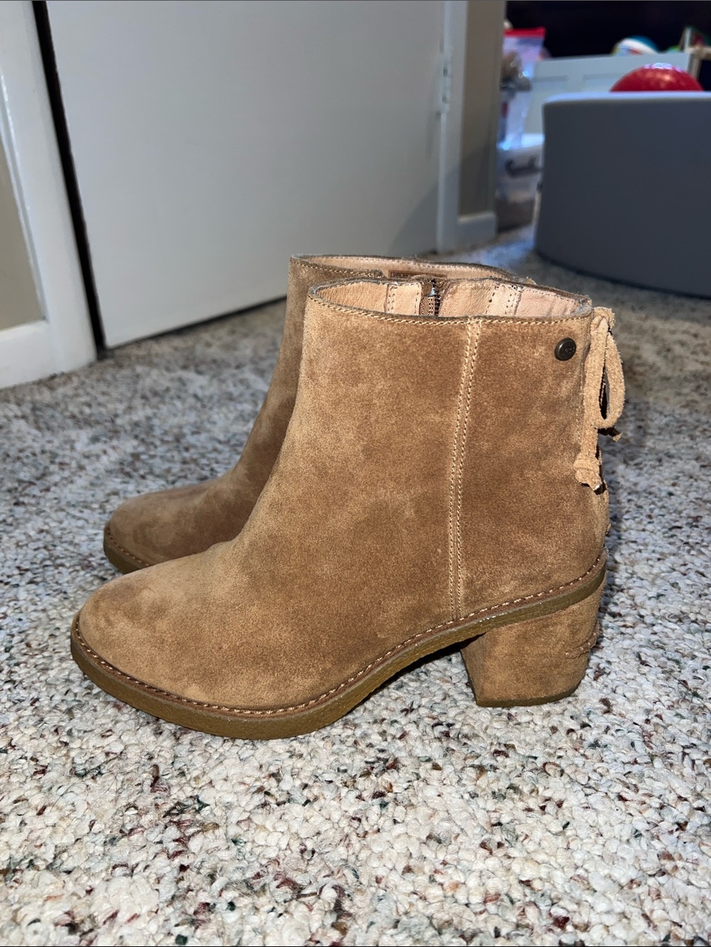 UGG Chestnut Suede Ankle Booties with Back Tie